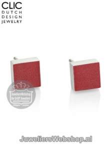 clic oorstekers o37r vierkante oorknopjes rood mat
