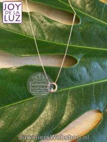 Minioro Yi-004-Circle gouden initials ketting 42cm met cirkel en briljant