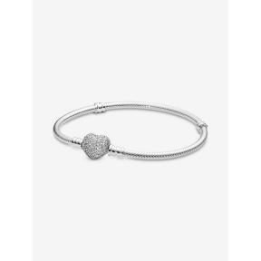 Pandora armband Silver snake chain hart pavé 590727CZ