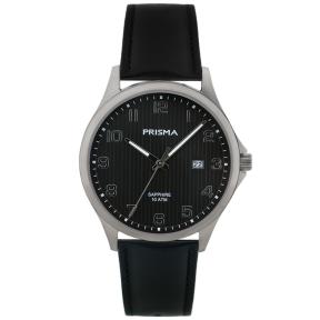 Prisma Herenhorloge P1407 Titanium leer zwart