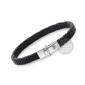 rebel&rose armband woven small leer Zwart RR-L0159-S-M 19cm