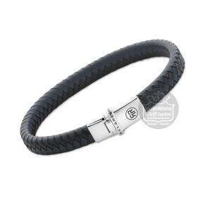 rebel&rose armband Small Braided leer zwart blauw RR-L0178-S-M 17,5