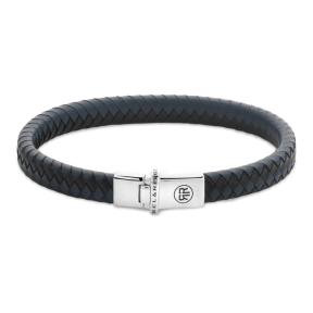 rebel&rose armband Small Braided leer zwart blauw RR-L0178-S-M 17,5