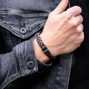 rebel & rose Full Metal Braided brown black armband RR-M0029-B-L