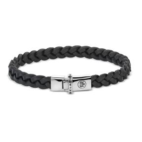 rebel&rose armband Small Braided leer zwart RR-L0170-S-l 19cm
