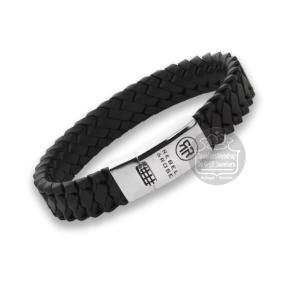 rebel&rose armband Braided Apollo leer zwart RR-L0181-S-L 19cm
