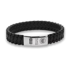 rebel&rose armband Braided Apollo leer zwart RR-L0181-S-L 19cm